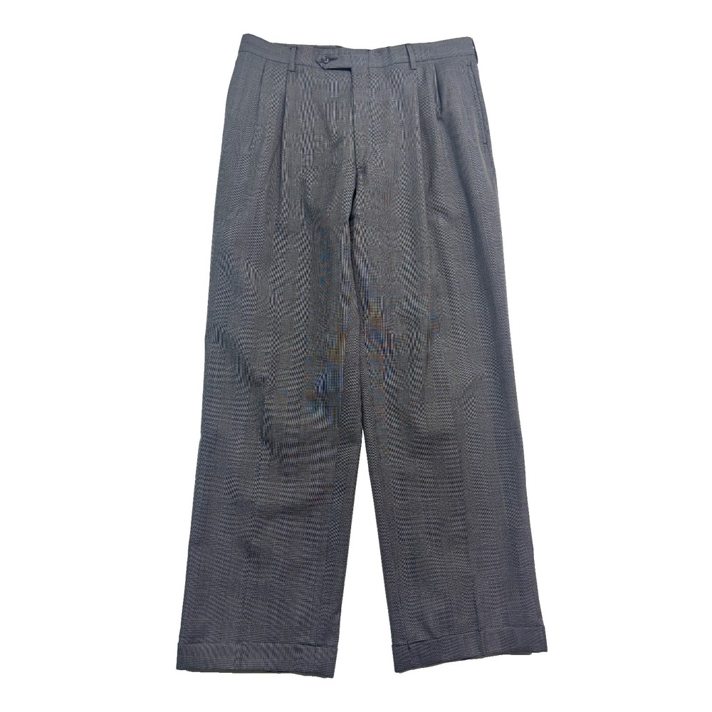 vtg Jos A Bank 34x30 Green Glen Plaid Dress Suit Pants USA Pleated Cuffed Wool